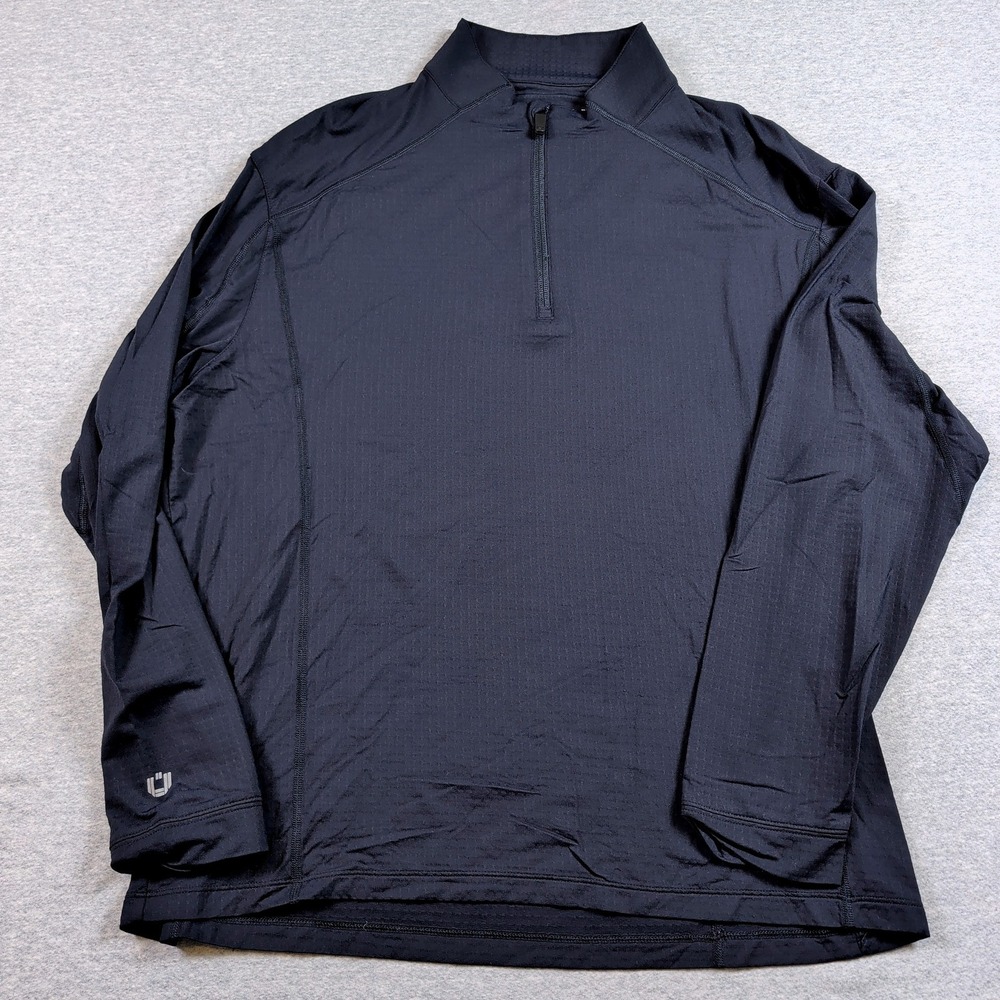 IBKUL Mens L Black Quarter Zip Pullover Long Sleeve UPF 50+ Sun Shirt RN 152356